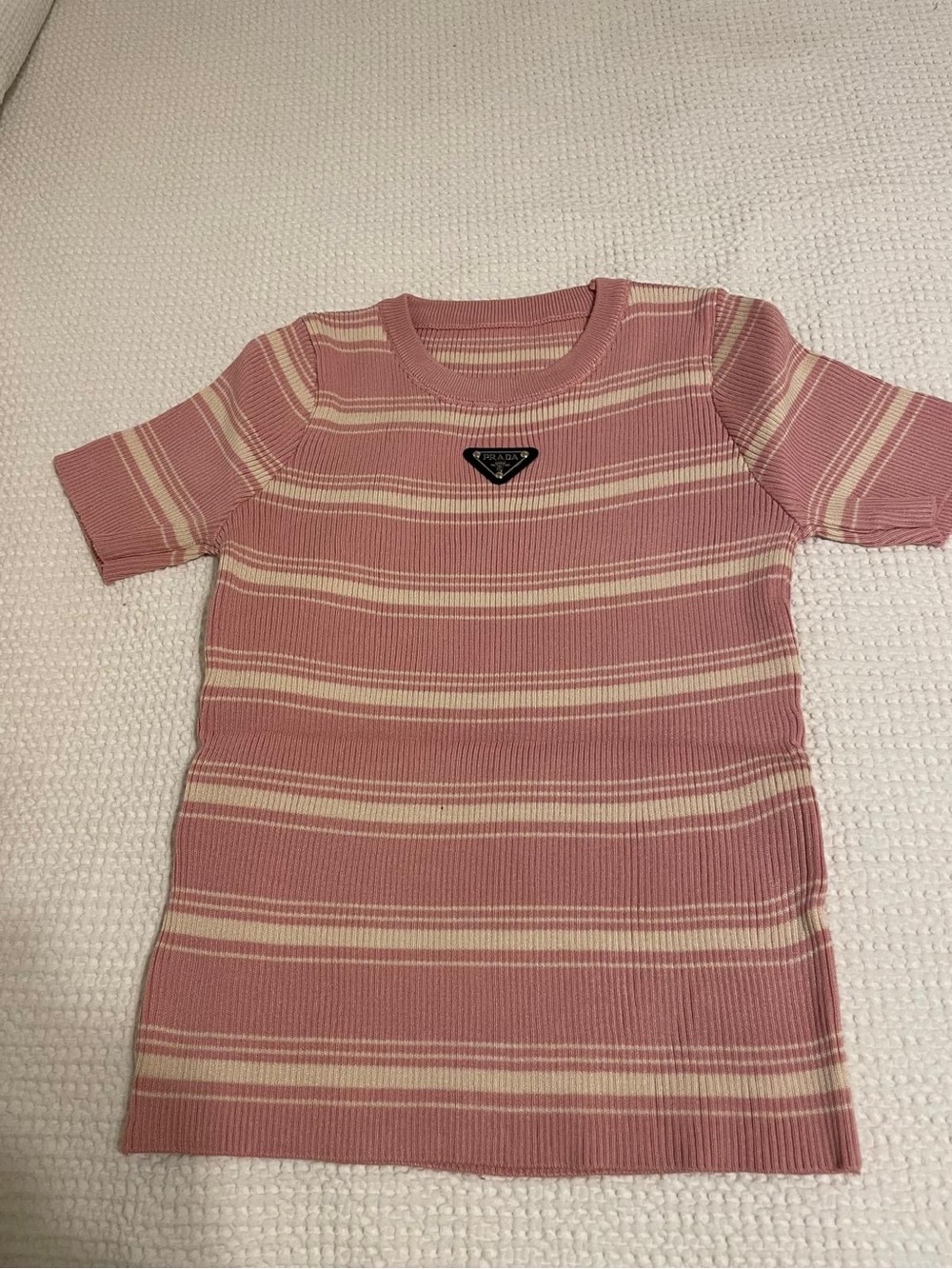 Prada Pink and Cream Striped Ribbed Kids Tee